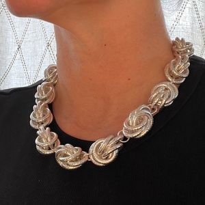 Fabulous chunky silvertone knot necklace